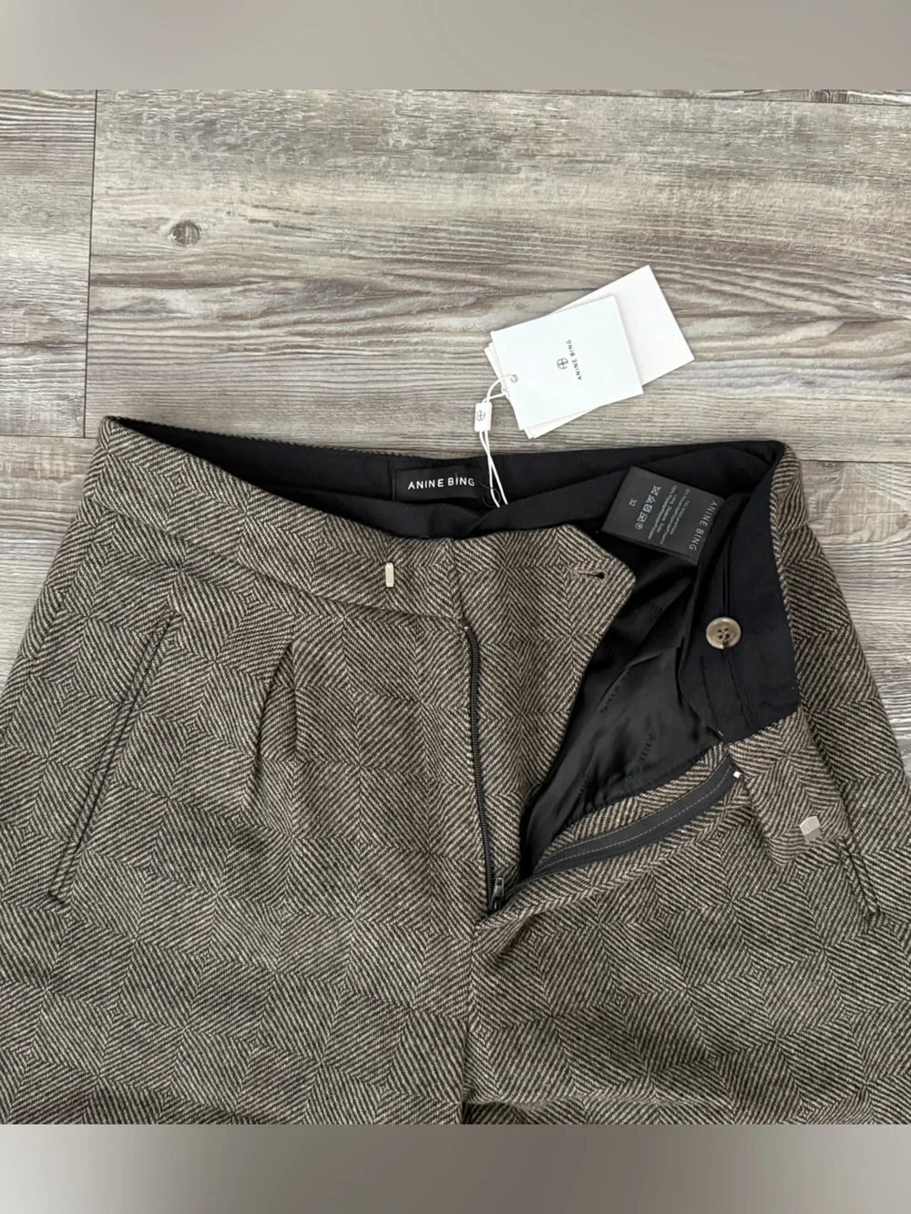 NWT Anine Bing Brice Herringbone Wool Trousers 32